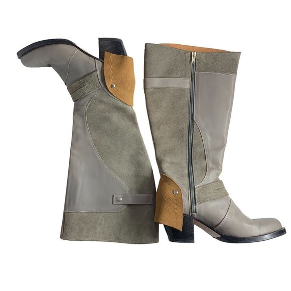 Handmade Leather & Suede Spanish Western Boots Botas de mujer  sz 8 grey & Brown - Picture 2 of 13